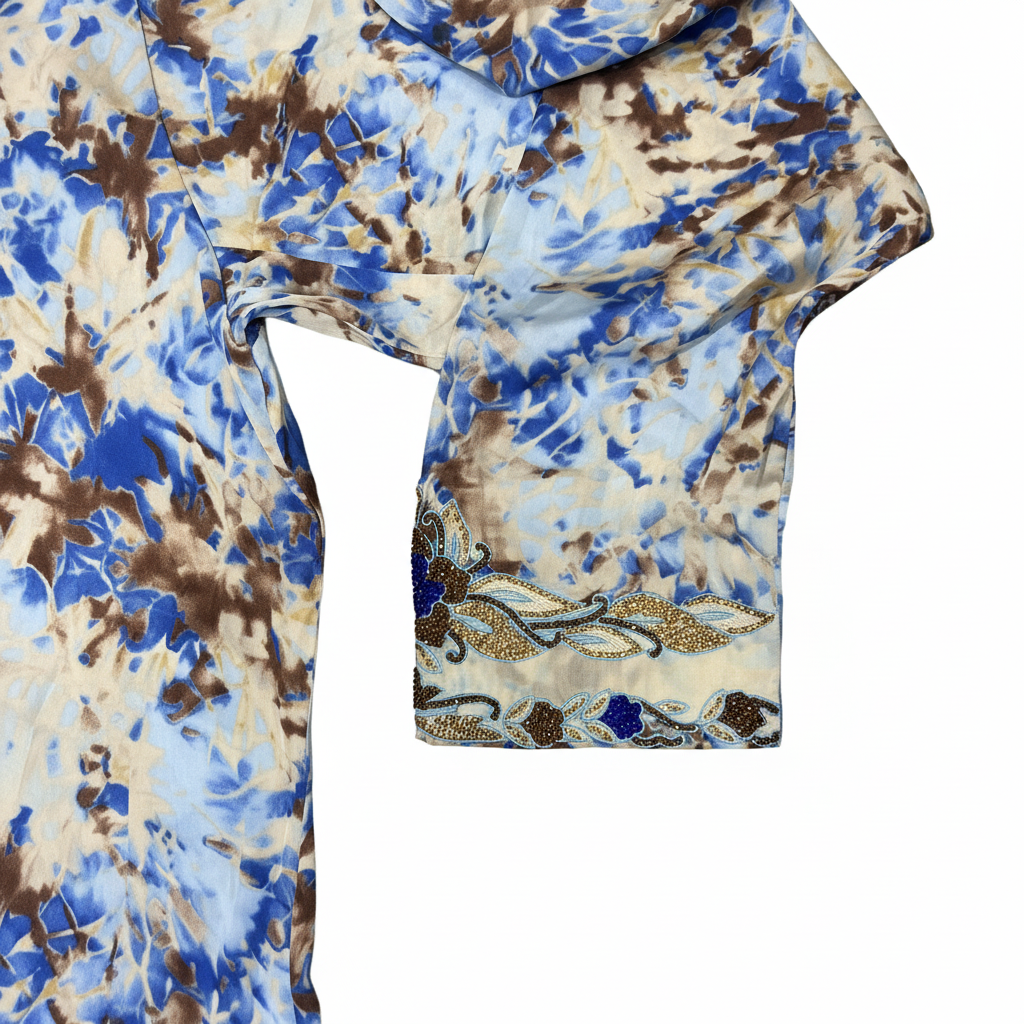 Women's Beaded Tie-Dye Maxi Kaftan Dress - Blue/Brown