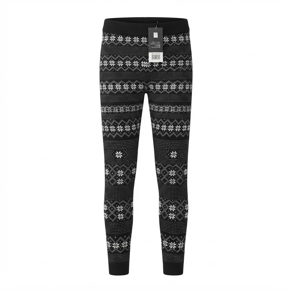 [WearU Generated:merch_clean_front] esmara Black Knit Fair Isle Snowflake Relaxed Straight Leggings – front view