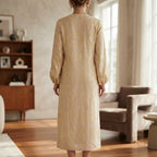 Women's Cream Long-Sleeved cream Floral Open-Front Dress