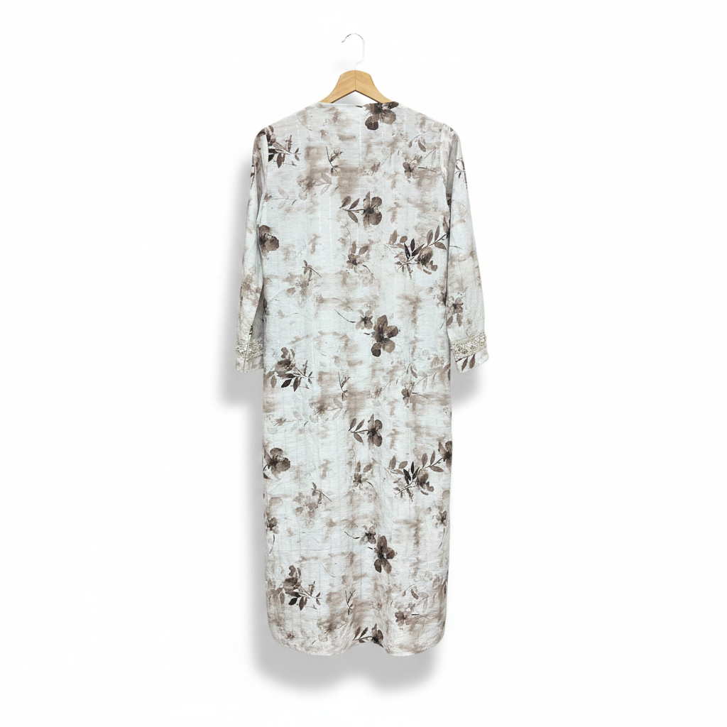Women's Floral Long Duster Jacket with Pearl Cuffs