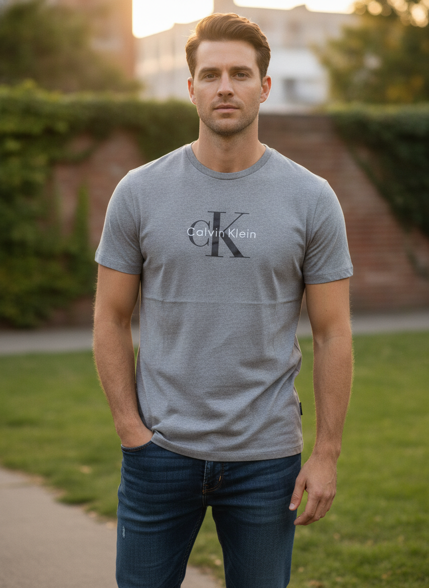 Calvin Klein Jeans Heather Grey Logo Graphic T-Shirt - Regul