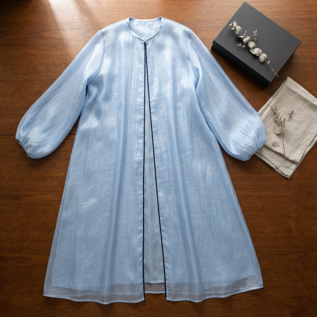 Powder Blue Crinkle Organza Floor-Length Abaya Dress