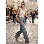 Mango Grey Wide-Leg Denim Jeans with Architectural Waistband