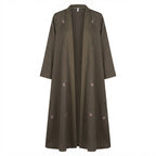 represent Olive Brown Embroidered Open-Front Abaya with Wide
