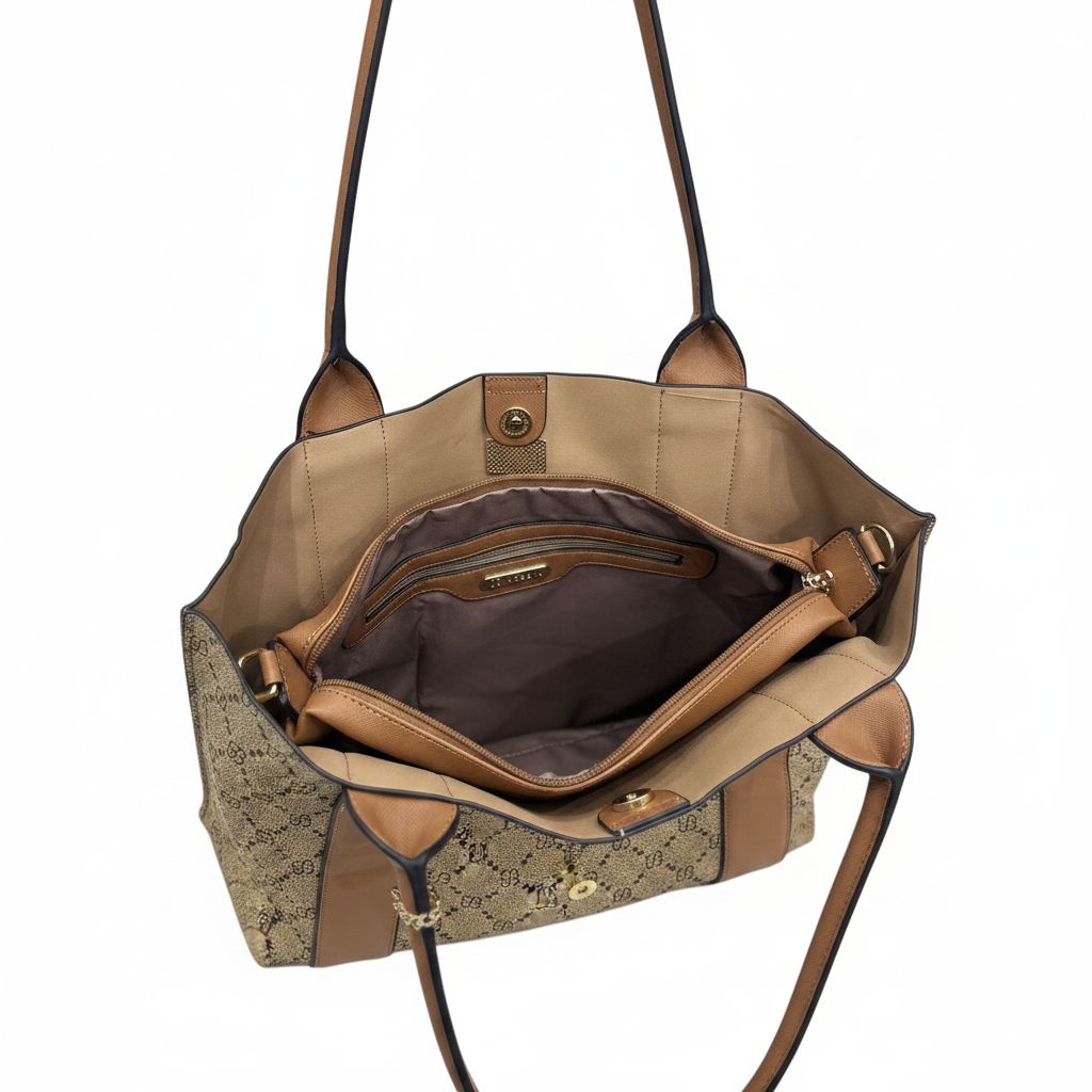 Bessie London Monogram Tote Bag with Matching Pouch