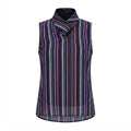 Women's Black Vertical Stripe Sleeveless High-Neck Blouse