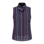 Women's Black Vertical Stripe Sleeveless High-Neck Blouse