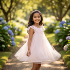 Girls Pale Pink Glitter Tulle Party Dress with Ruffles