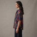 SHEIN Navy Multicolour Abstract Print Relaxed Rayon Blouse