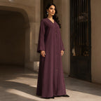 guess Deep Plum A-Line Abaya with Gold Fastening Details