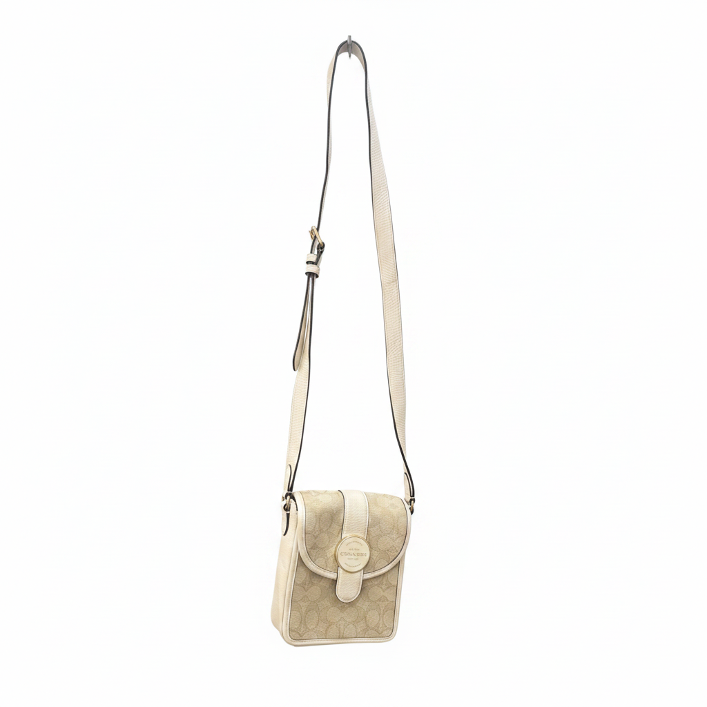 COACH Signature Monogram Canvas Crossbody Bag in Beige