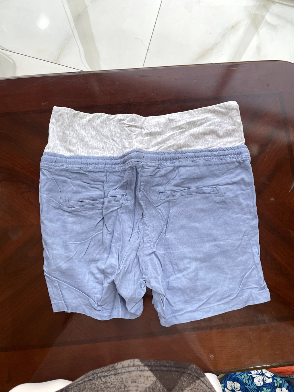 Cornflower Blue Maternity Shorts with Gray Jersey Band