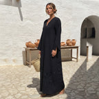 Black Floral Embroidered Abaya with Pointed Cuffs