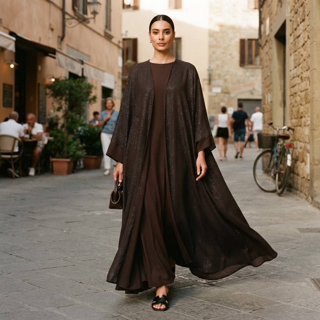 represent Chocolate Brown Shimmer Kaftan-Style Floor-Length