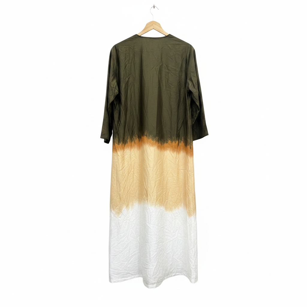 Women's Olive and White Color-Block Longline Kimono