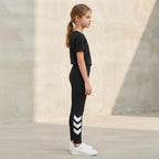 SHEIN Black Girls' Athletic Leggings with White Graphic Deta