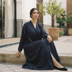 Al Wisham Al Aneeq Deep Navy Floral Jacquard A-Line Floor-Le