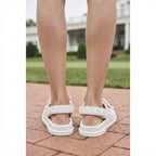 CHANEL White Quilted Double-Strap Flat Sandals with Gold Log