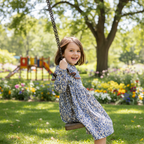 Kids Cream & Blue Floral Long Sleeve A-Line Dress