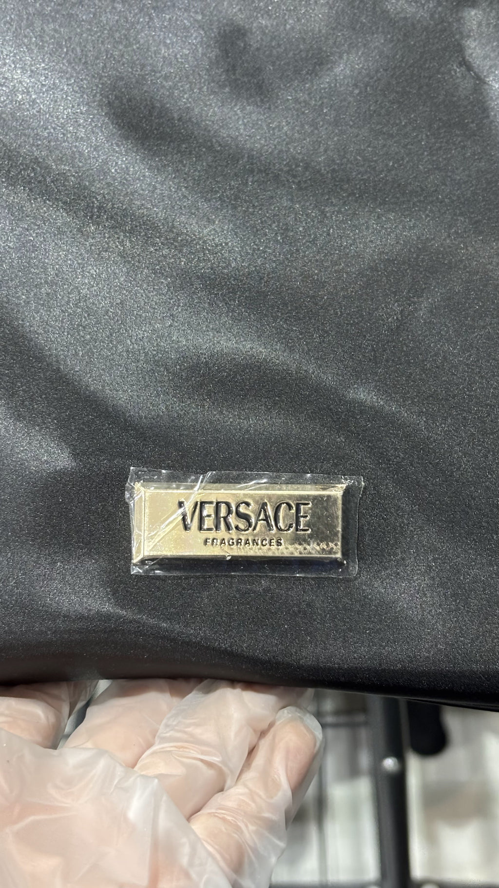 VERSACE parfums Large Black Nylon Shoulder Tote with Gold Pl