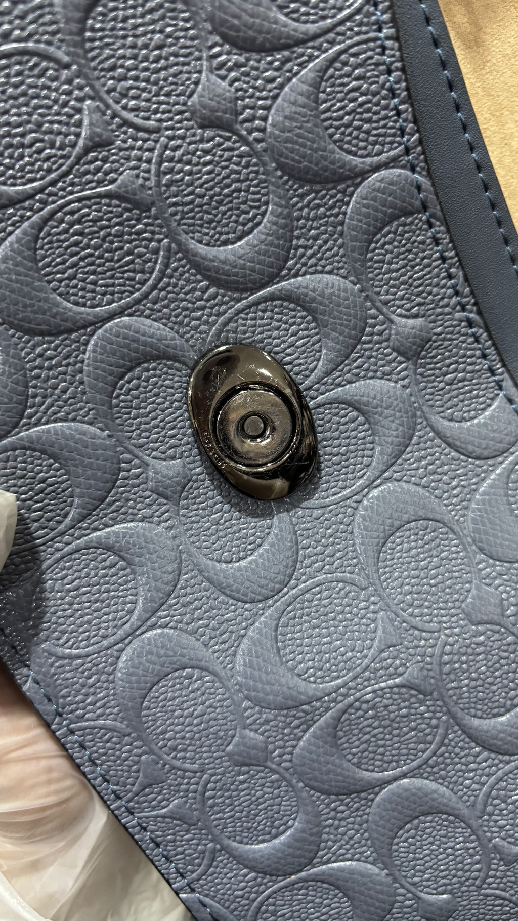 COACH NEW YORK Steel Blue Embossed Leather Shoulder Bag