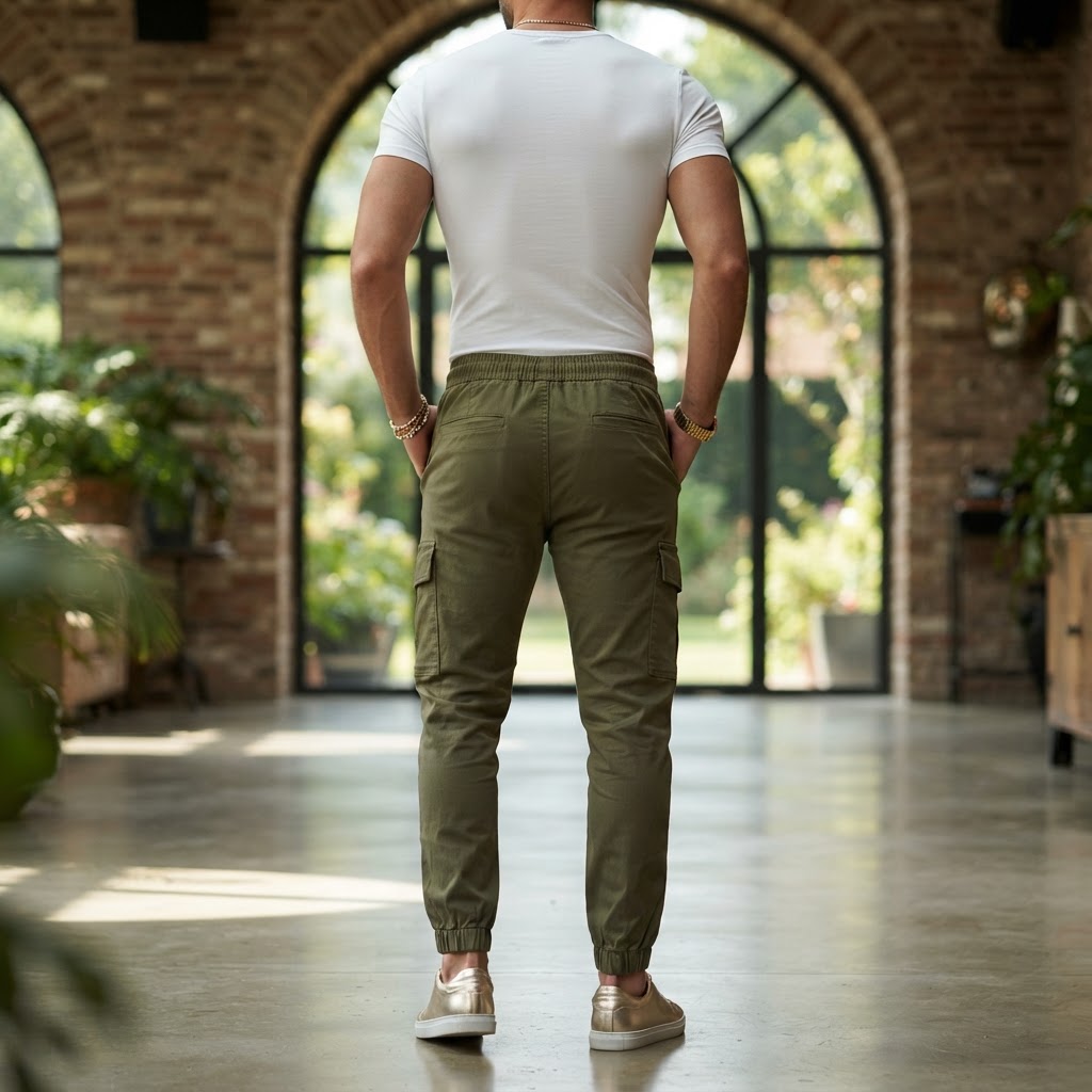 Men's Olive Green Cargo Jogger Trousers