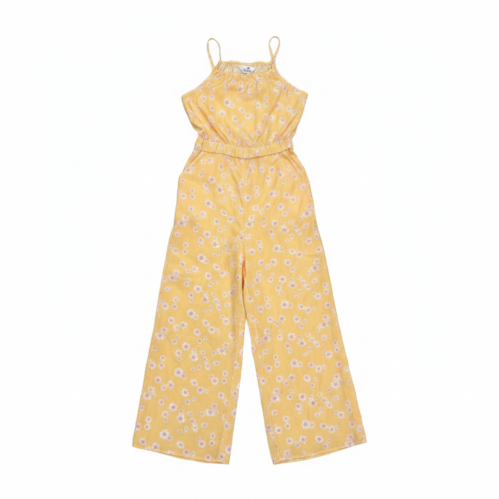 H&M Girls Yellow Daisy Floral Wide Leg Jumpsuit Size 10-12