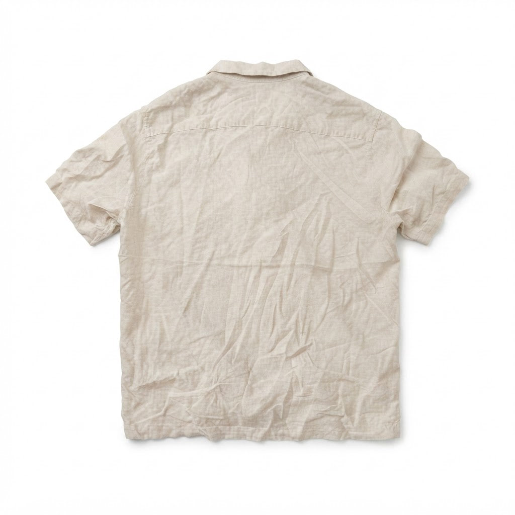 H&M Women's Beige Linen Short Sleeve Button Down Shirt