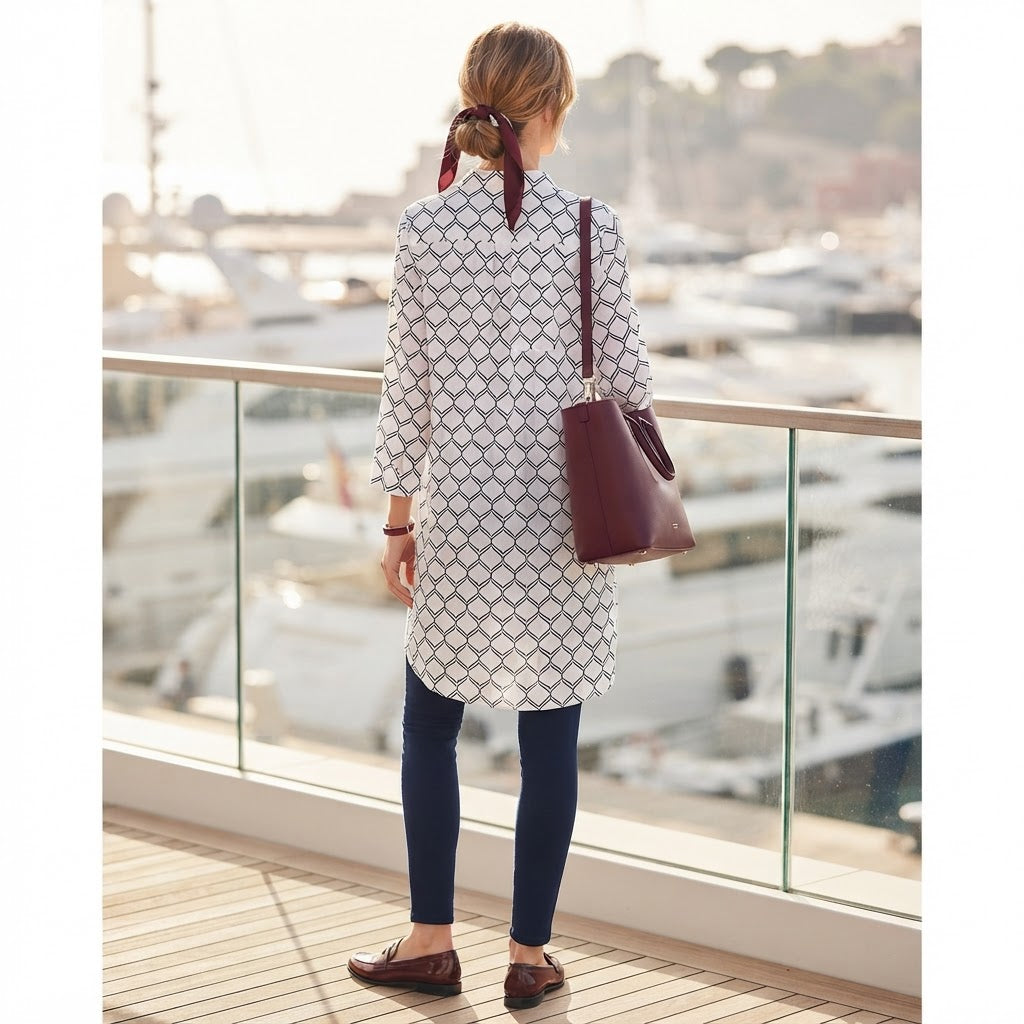 SHEIN Women's White Geometric Pattern Long-Sleeved Kimono Abaya