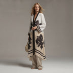 JOMANA White and Navy Floral Graphic Long Sleeve Tunic Dress