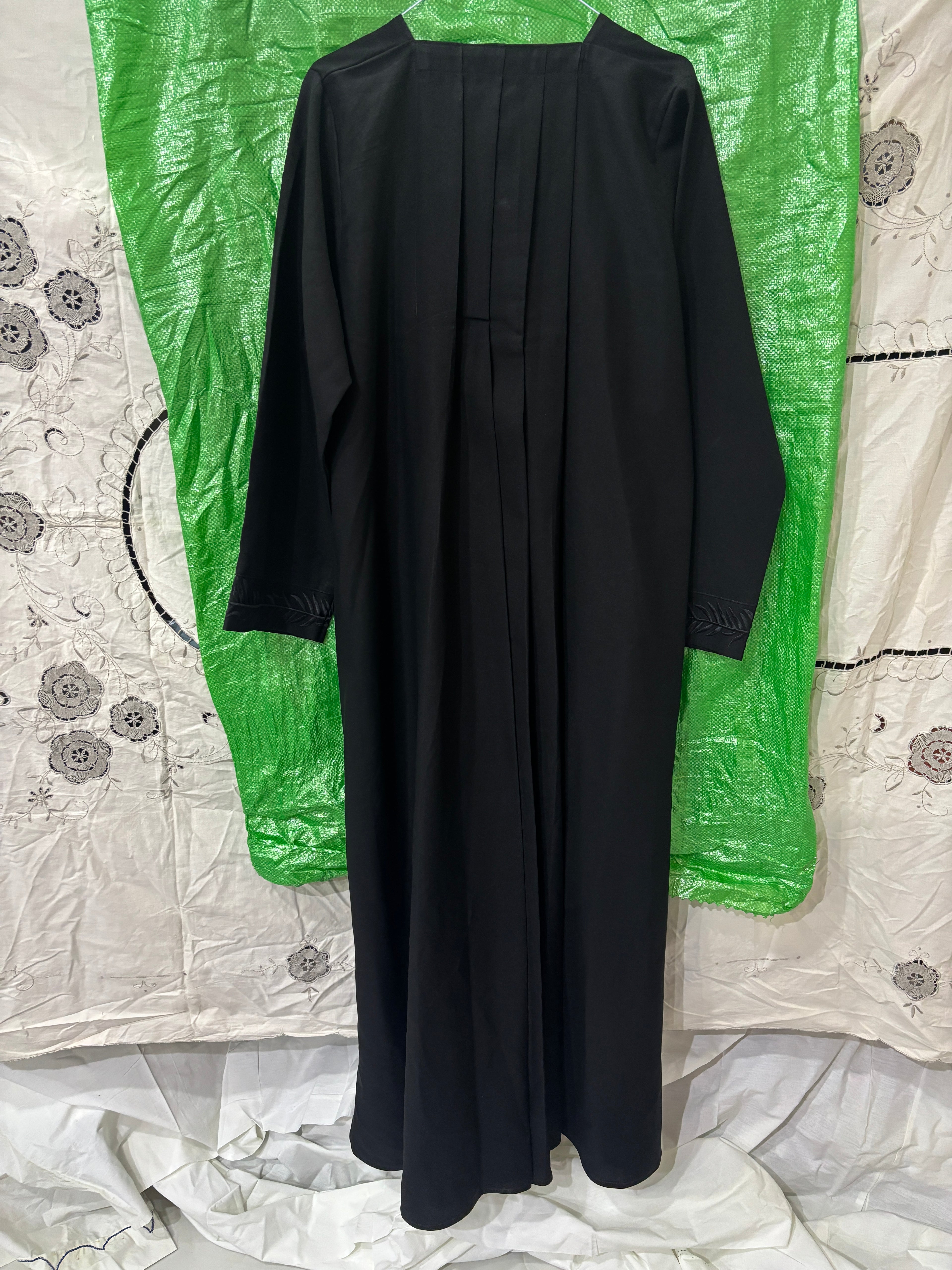 represent Black Embroidered Abaya with Tonal Frog-Knot Closu