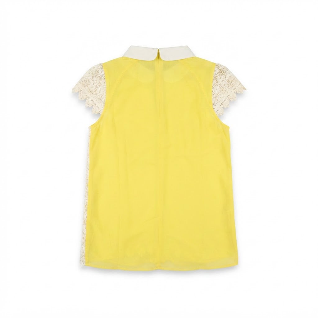 Women's Yellow and White Floral Lace Collar Blouse