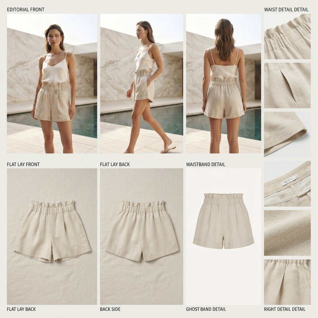 Sand Beige High-Waisted Linen-Blend Relaxed Shorts