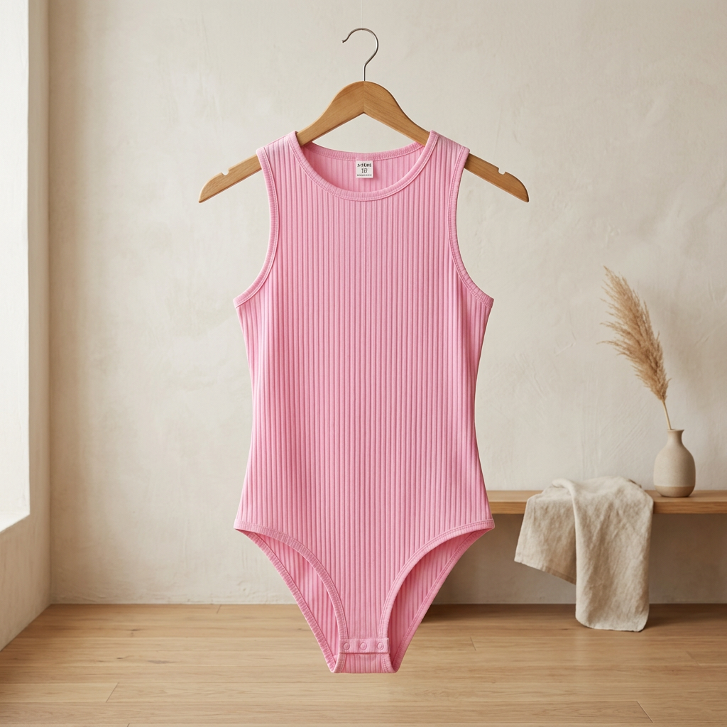 SHEIN Pink Ribbed Strapless Snap-Crotch Bodysuit