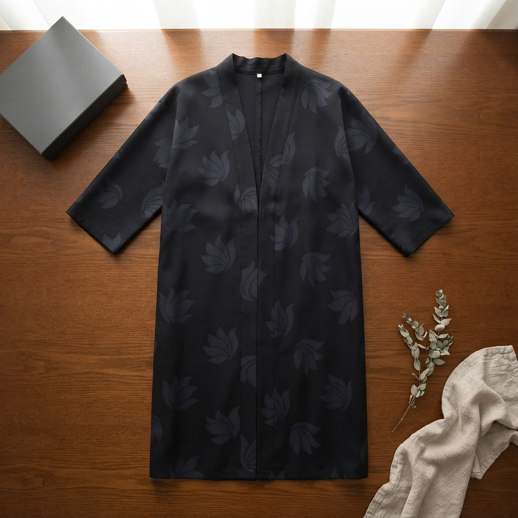 represent Deep Navy Jacquard Floral Kurta with Patch Pocket