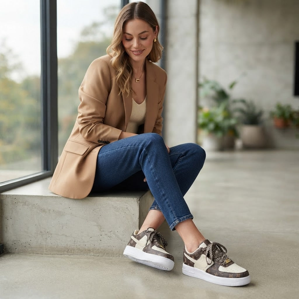 Brown Monogram Low-Top Lifestyle Sneakers