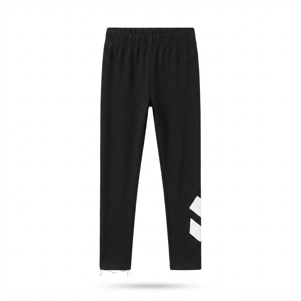 SHEIN Black Girls' Athletic Leggings with White Graphic Deta
