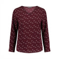 Women's Burgundy Bow Print V-Neck Long Sleeve Blouse