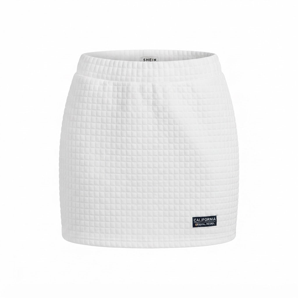 SHEIN White Quilted Grid Mini Skirt for Girls