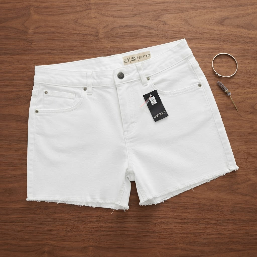 esmara White High-Waist Denim Shorts with Frayed Hem