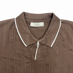 LOOK MAN Brown Ribbed Knit Polo Shirt