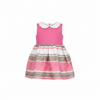 Girls Pink and Striped Linen Sleeveless Party Dress Size 4