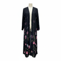 S D N L I N E Women's Black Floral Open-Front Long Abaya