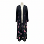 S D N L I N E Women's Black Floral Open-Front Long Abaya