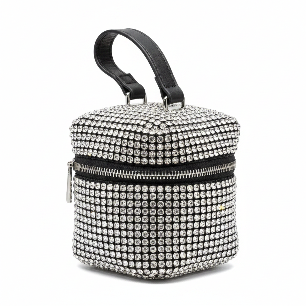 Women's Silver Rhinestone Mini Vanity Bag