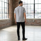 COLIN'S Men's Grey Melange Short Sleeve Button-Down Shirt