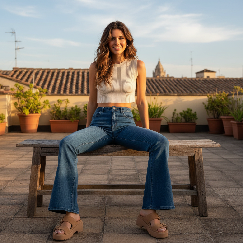 Unisex High-Waisted Blue Flare Denim Jeans