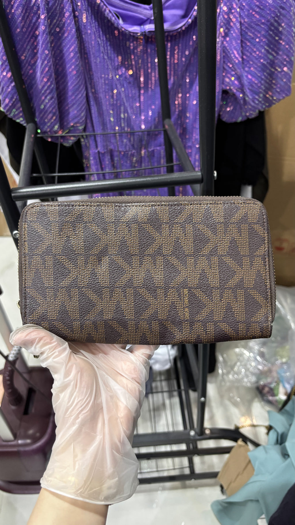 MICHAEL KORS Michael Kors Double-Zip Brown Monogram Wallet