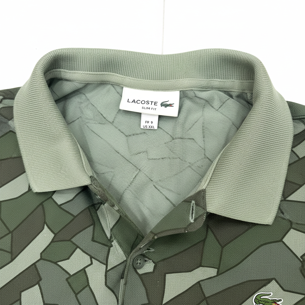 Lacoste Men's Green Geometric Slim Fit Polo Shirt