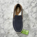Navy Blue Canvas Slip-On Loafers with White Stitching